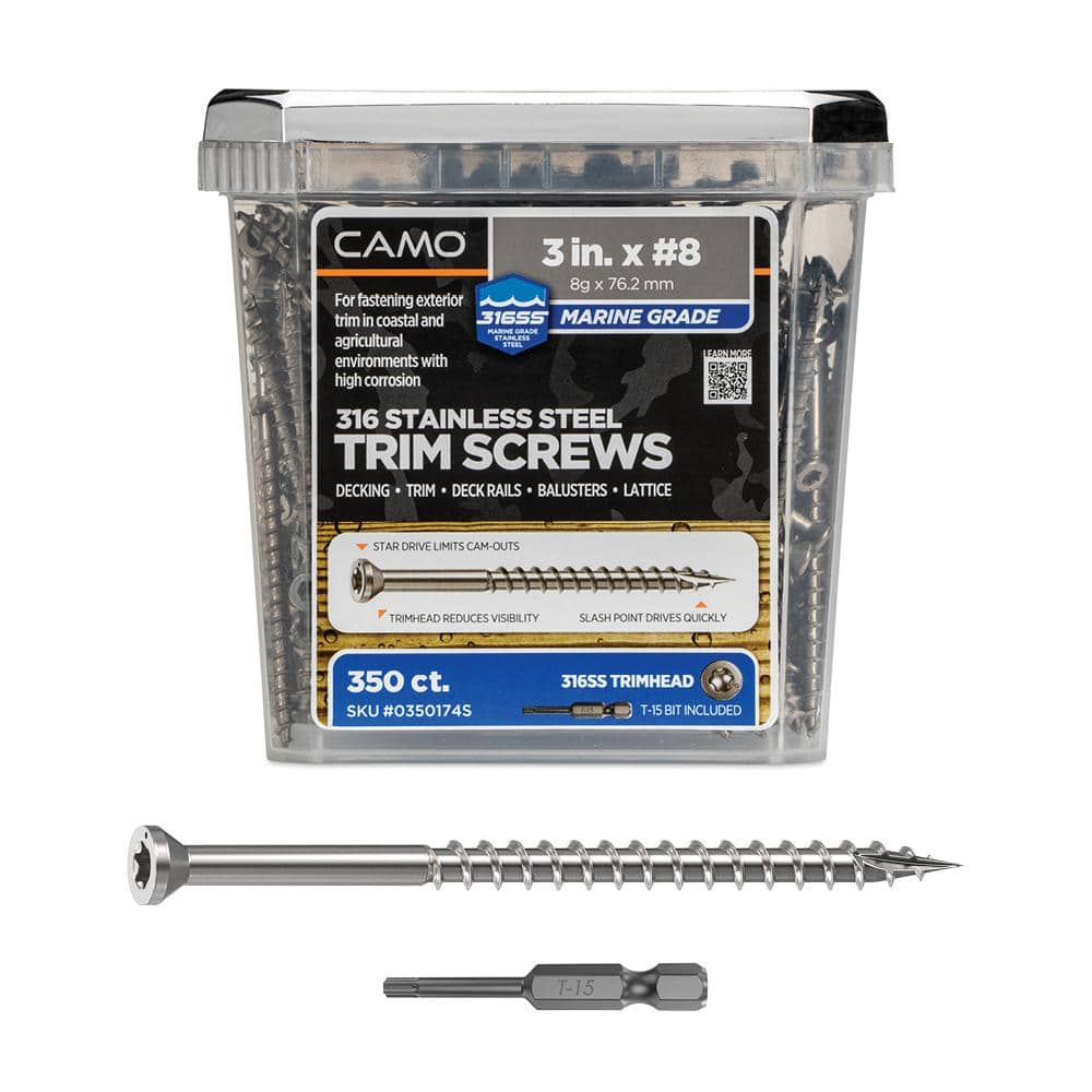 3 in. #8 316 Stainless Steel Premium Star Drive Trim Screws (350-Count) - Hercitys