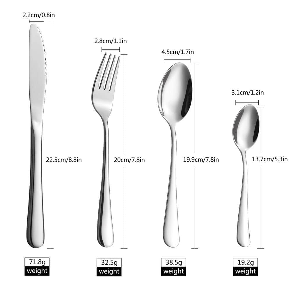 16-Piece 18/8 Classic Mirror Polish Stainless Steel Flatware Set Silver Knife Fork Spoon Set (Service for 4) - Hercitys