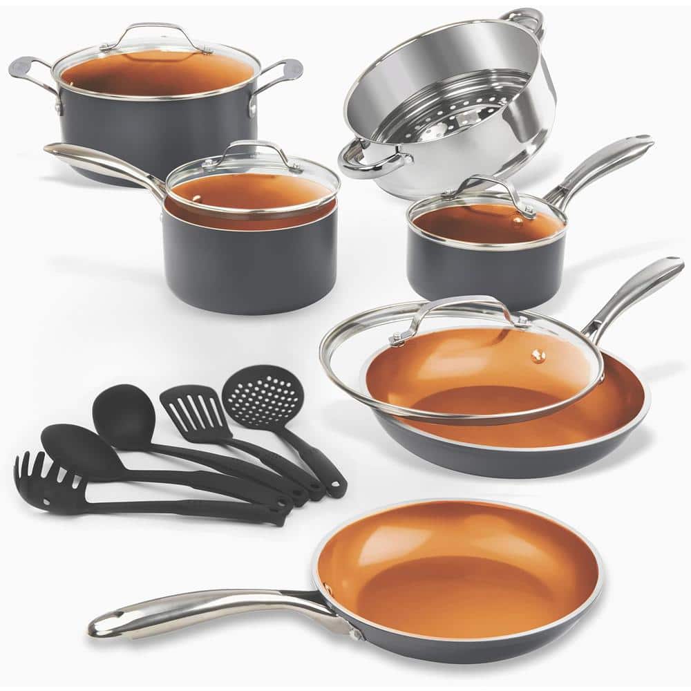 15-Piece Aluminum Ti-Ceramic Nonstick Cookware Set with Utensils in Graphite - Hercitys