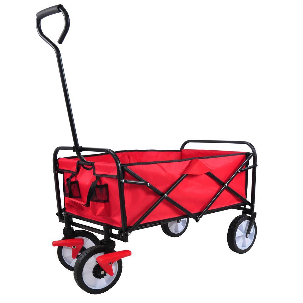 23.18 cu. ft. Red Metal Folding Wagon Shopping Beach Garden Cart - Hercitys