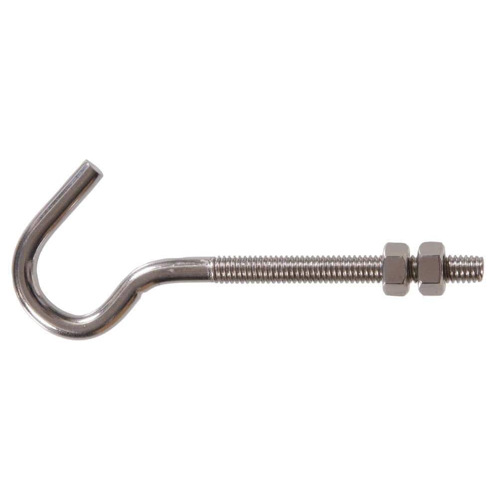 5/16 in. x 5 in. Stainless Steel Clothesline Hook Bolt with 2 Hex Nuts (5-Pack) - Hercitys