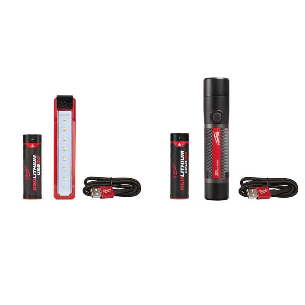 445 Lumens LED Rover Rechargeable Pocket Flood Light & 800 Lumens LED USB Rechargeable Fixed Focus Flashlight (2-Pack) - Hercitys