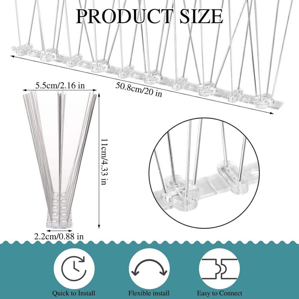 10 in. Plastic Base Bird Spikes with Stainless Steel Strips, 4-Pack - Hercitys