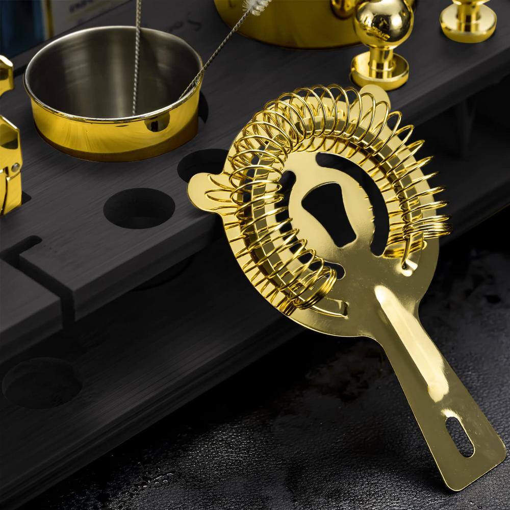 24-Piece Gold Stainless Steel Bartender Set, Cocktail Shaker Kit with Stand, Drink Mixing Tools, Recipes - Hercitys