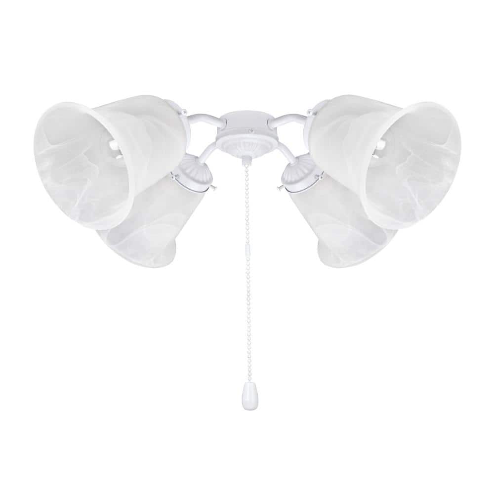 4-Light 9 in. Painted White Ceiling Fan Fitter Light Kit with Pull Chain (1-Pack) - Hercitys