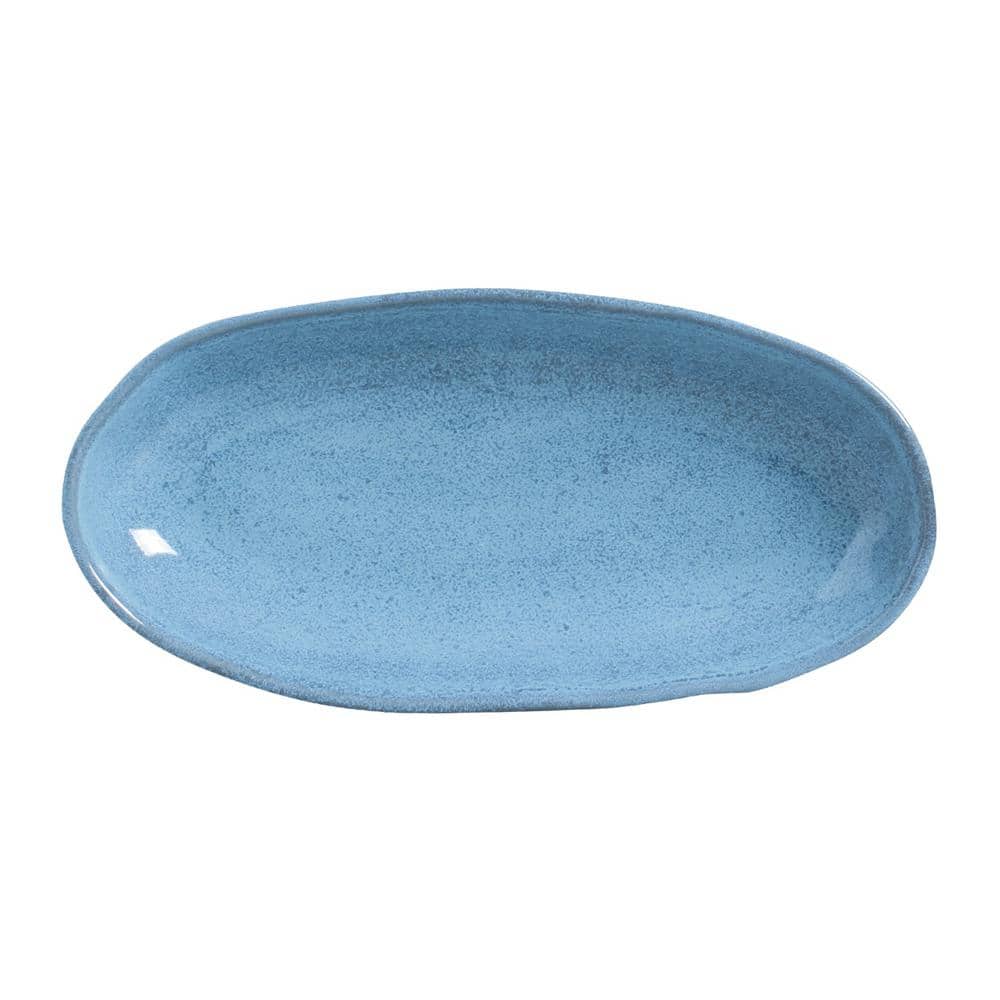 12.59 in. Breeze Light Blue Stoneware Deep Oval Platter Large Organic (Set of 4) - Hercitys
