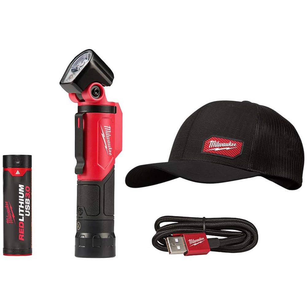 500 Lumens LED Pivoting REDLITHIUM USB Flashlight with GRIDIRON Black Adjustable Fit Trucker Hat - Hercitys