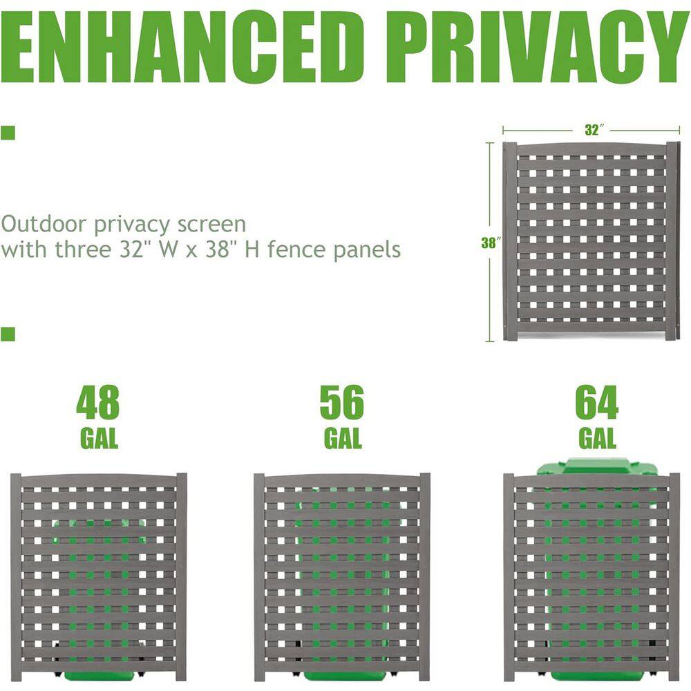 3-Piece Outdoor Cedar Garden Fence Screen Gray Wood Privacy Fence for Hiding Air Conditioner Trash Can 32 in. W x 38″ H - Hercitys