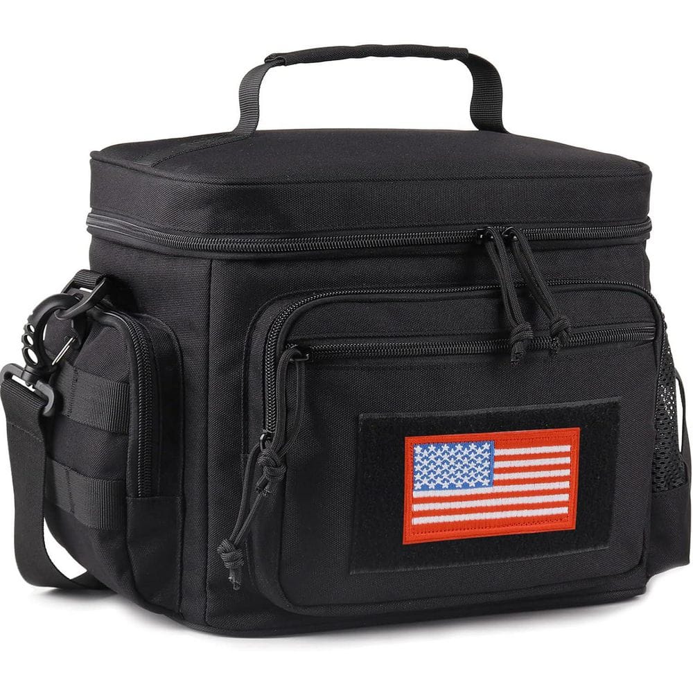 12.3 qt. Tactical Lunch Box MOLLE Webbing Insulated Leakproof Cooler Black with Adjustable Shoulder Strap - Hercitys