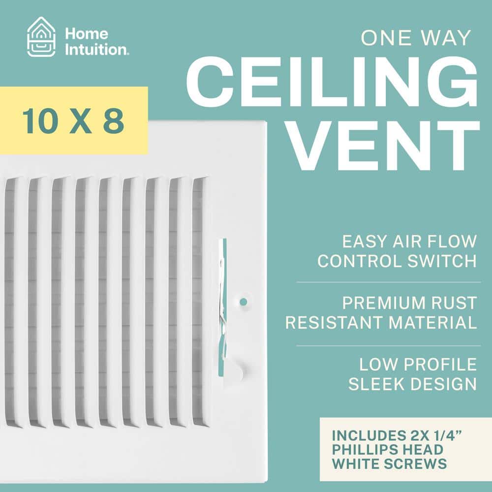 10 in. x 8 in. 1-Way Air Vent Coves for Home Ceiling or Wall Grille Register Cover w/Adjustable Damper, White - Hercitys