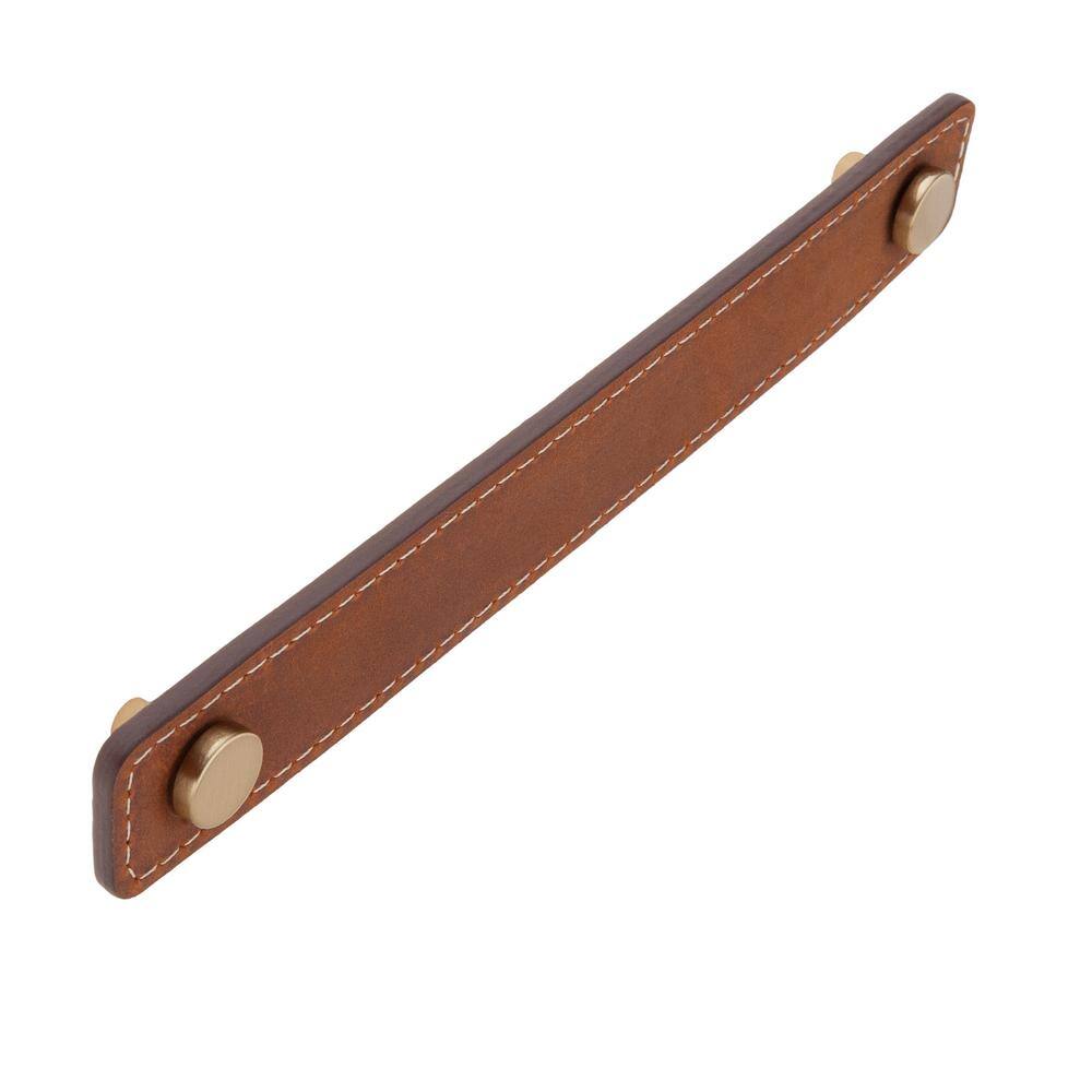 2-Pack Saddle Leather 6 in. (152 mm) Center-to-Center Rustic Satin Brass Drawer Pull - Hercitys