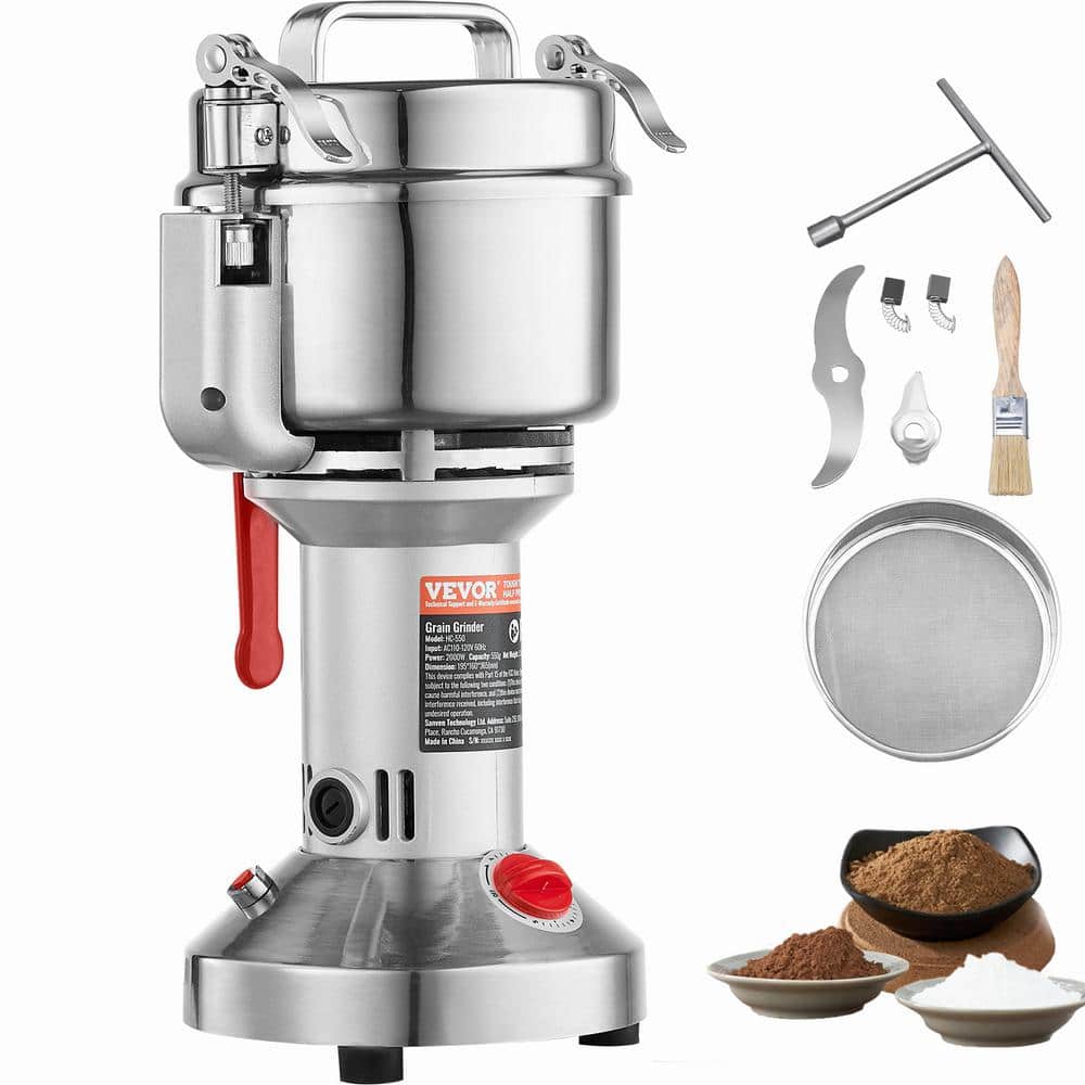 550g Electric Grain Mill Grinder, High Speed 2000-Watt Commercial Grinders, Stainless Steel Pulverize Powder Machine - Hercitys