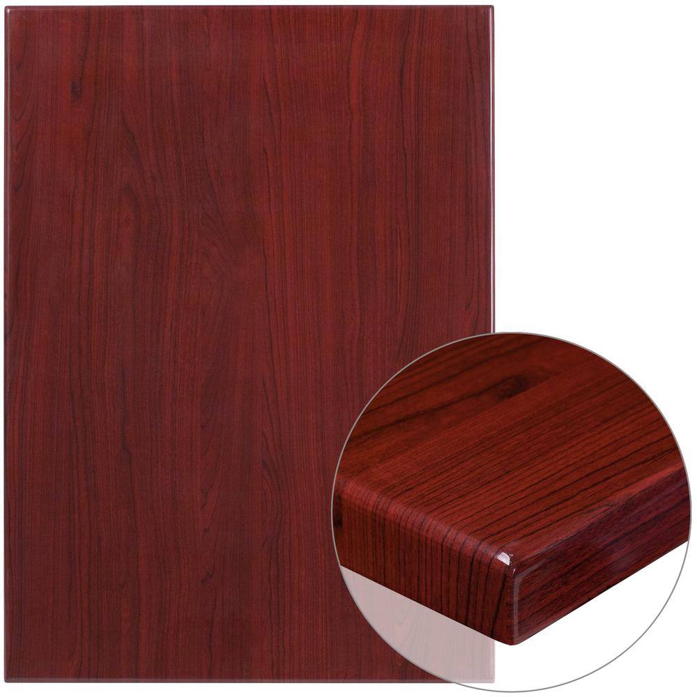 30” x 42” High-Gloss Mahogany Resin Table Top with 2” Thick Drop-Lip - Hercitys