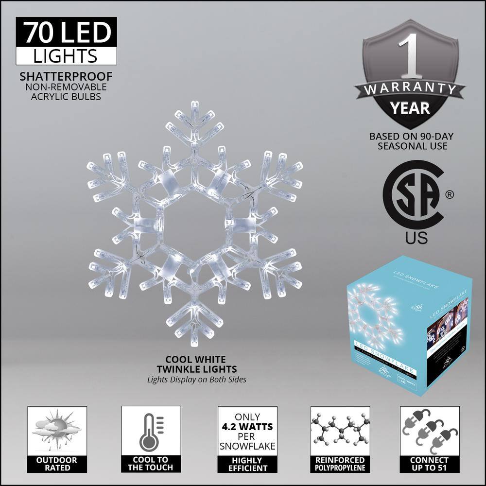 20 in. 70-Light Cool White Folding Twinkle Snowflake Decoration LED - Hercitys