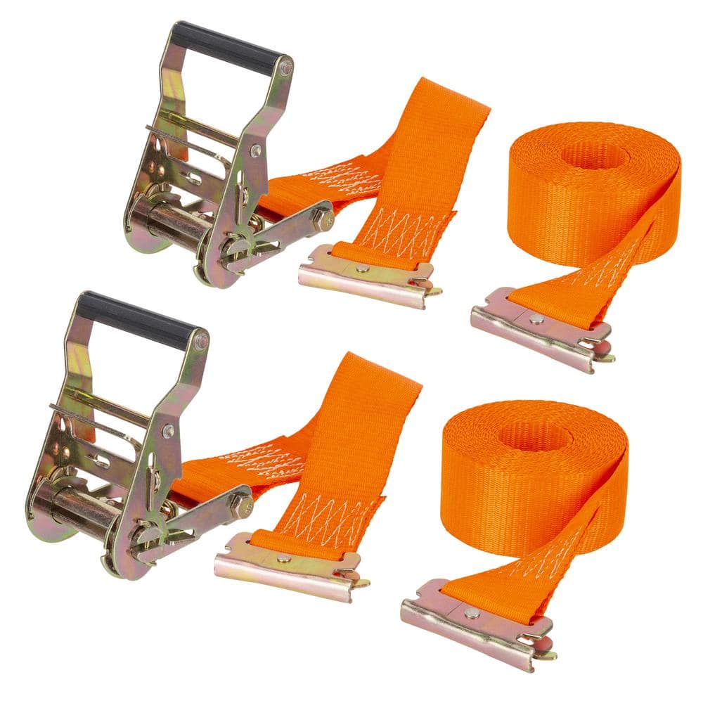 2 in. x 12 ft. Orange Ratchet Tie Down Strap for E-Track and X-Track, 1,000 lb. Safe Work Load – 2 pack - Hercitys