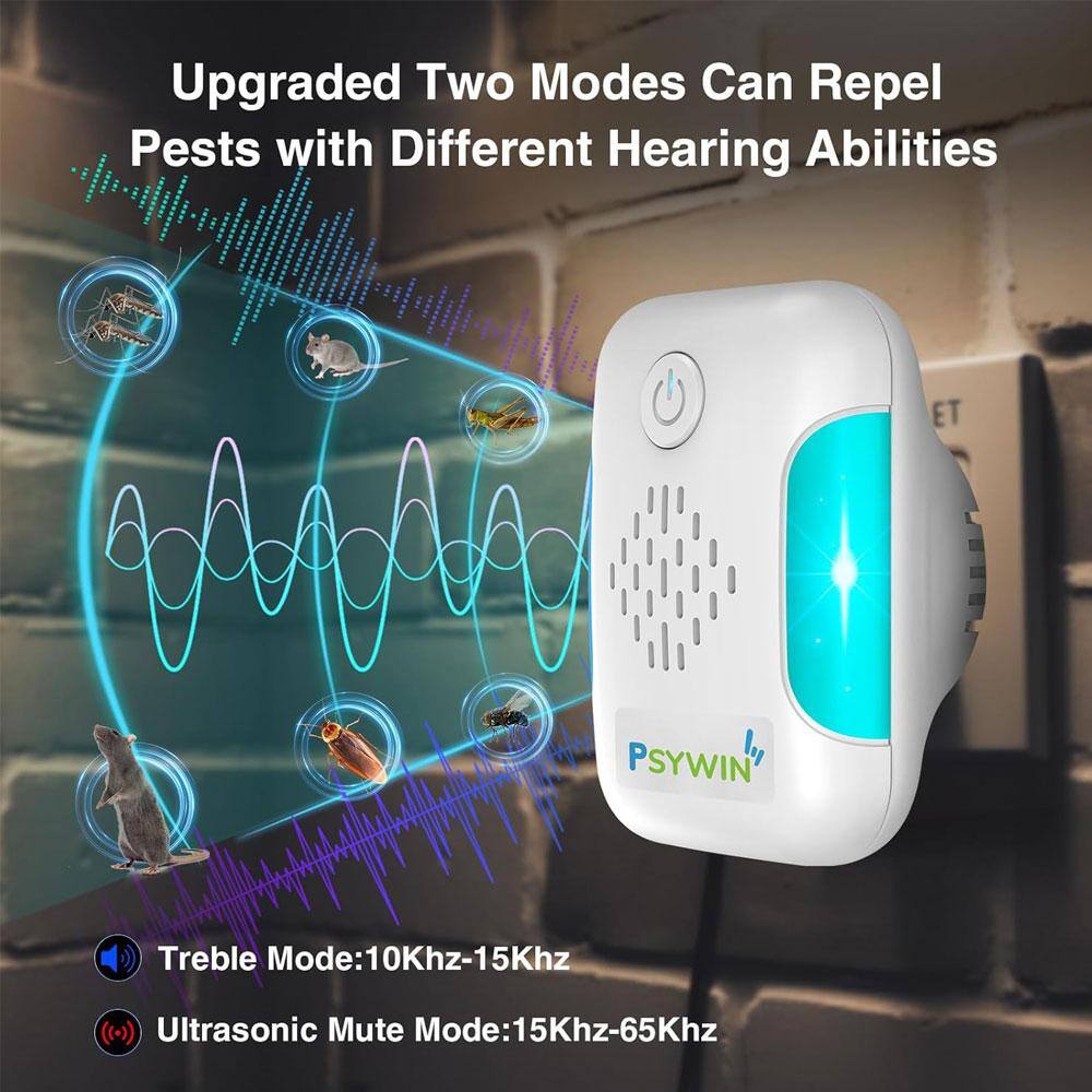 3-5-Watt Ultrasonic Pest Repeller for Roach, Rodent, Bugs, Mosquito, Mice, Spider, Ant with 2-Mode Switching (6-Pack) - Hercitys