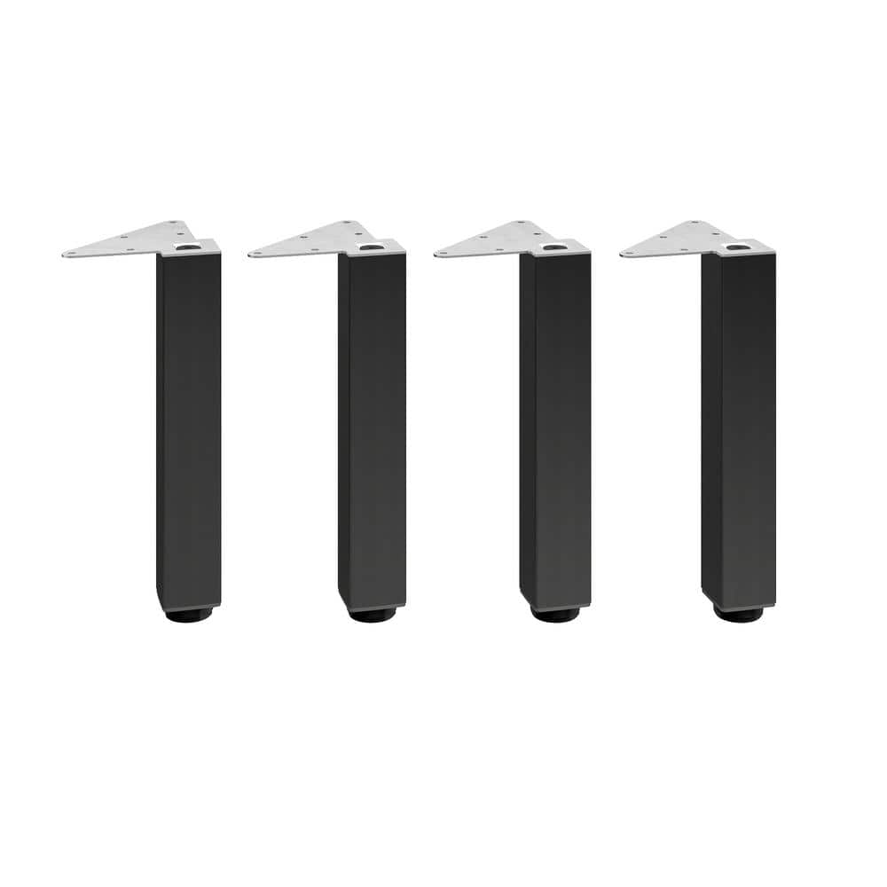 (4-Pack) 11 3/4 in. (300 mm) Matte Black Metal Square Furniture Leg with Leveling Glide - Hercitys