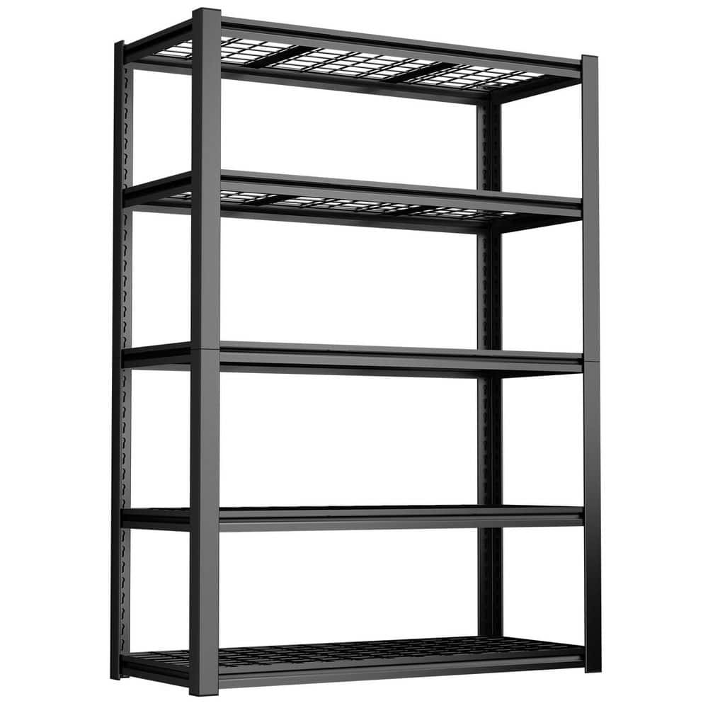 5-Tier Heavy Duty Steel Boltless Adjustable Mesh Storage Rack in Black (59 in. W x 72 in. H x 23.6 in. D) - Hercitys