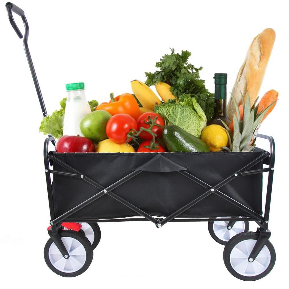 4.7 cu. ft. Black Heavy-Duty Metal Folding Wagon Garden Shopping Beach Cart, Garden Cart - Hercitys