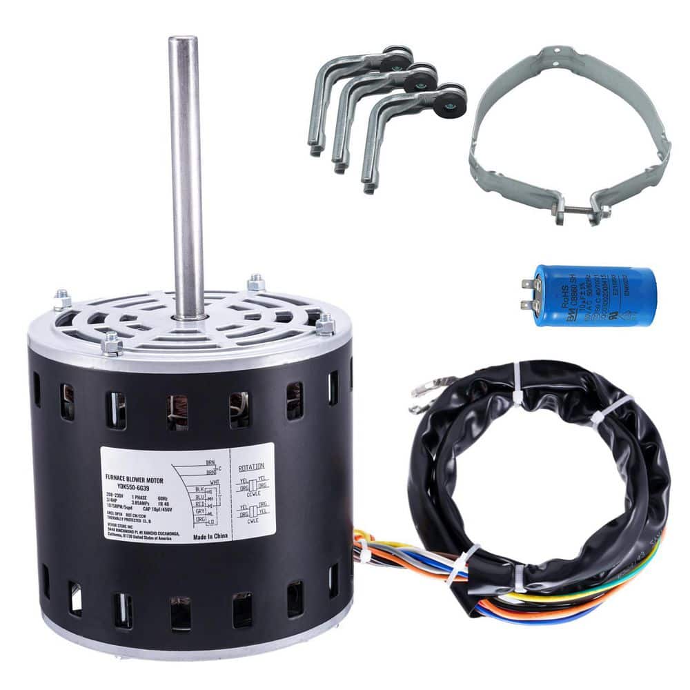 3/4HP Furnace Blower Motor, 208/230V 3.85 Amps, 1075 RPM 5-Speeds, CW/CCW Rotation, 48-Frame 4.8 in. Shaft Length - Hercitys