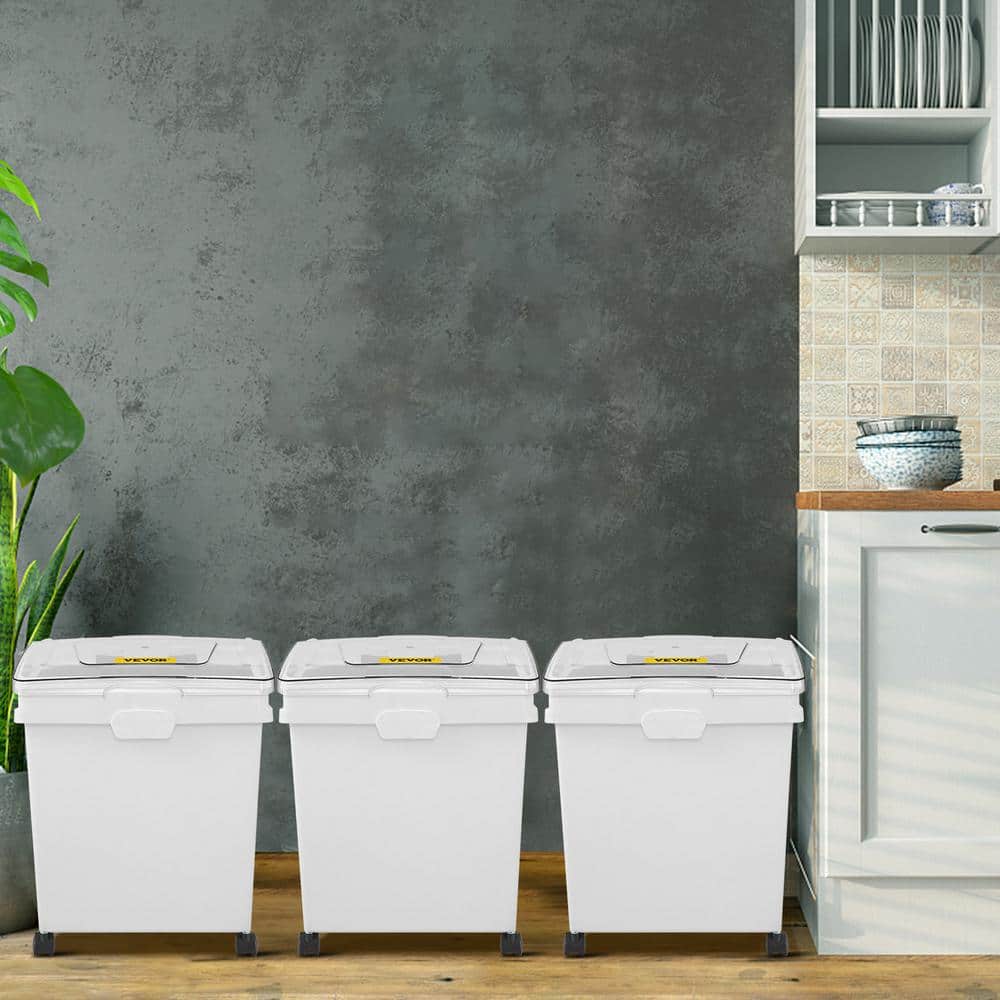 3-Pack 10.5 Gal. /40L Rice and Pet Food Storage Containers, Airtight Bin with Wheels, Scoops for Kitchen Ingredients - Hercitys