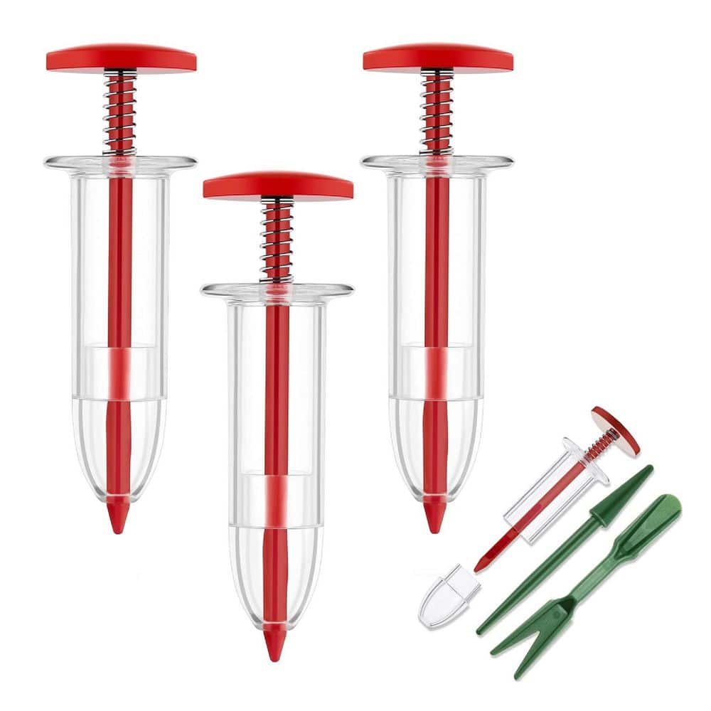 0.1 lb. Plastic Handheld Small Seed Spreader Mini Sowing Seed Dispenser Sower w/ 2 Transplanting Seed Planter, (4 Pack) - Hercitys