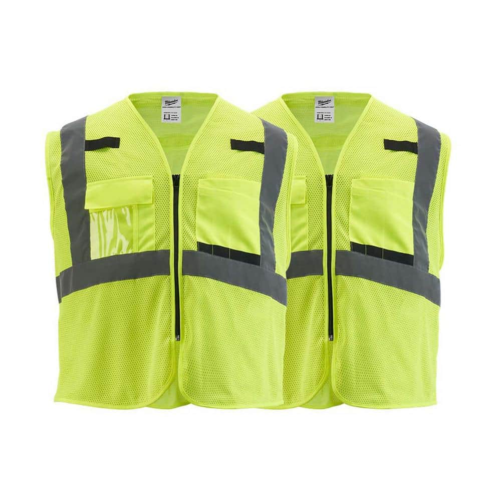 2X-Large/3X-Large Yellow Class 2 Mesh High Visibility Safety Vest with 9-Pockets (2-Pack) - Hercitys