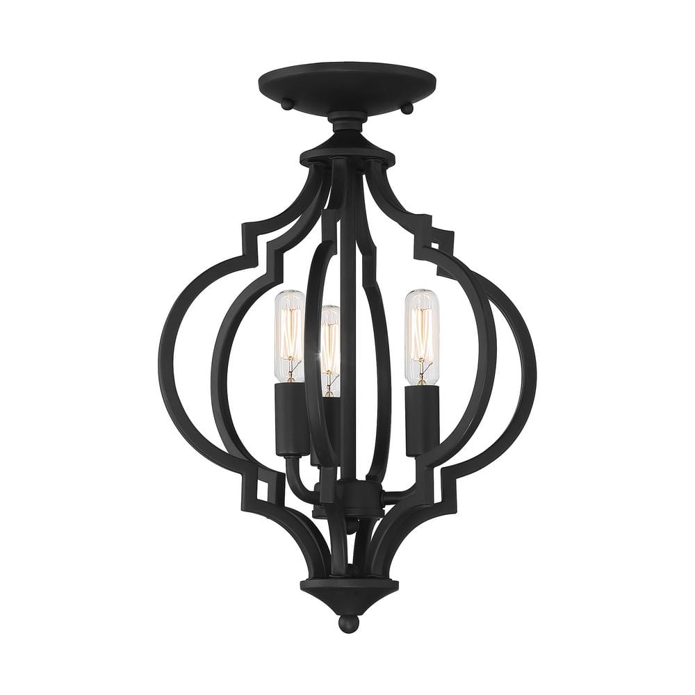 11 in. W x 16 in. H, 3-Light Matte Black Semi- Flush Mount Ceiling Light - Hercitys