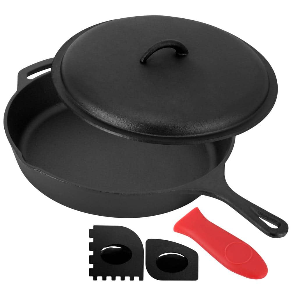 12 Inch Pre-Seasoned Cast Iron Skillet with Cast Iron Lid - Hercitys