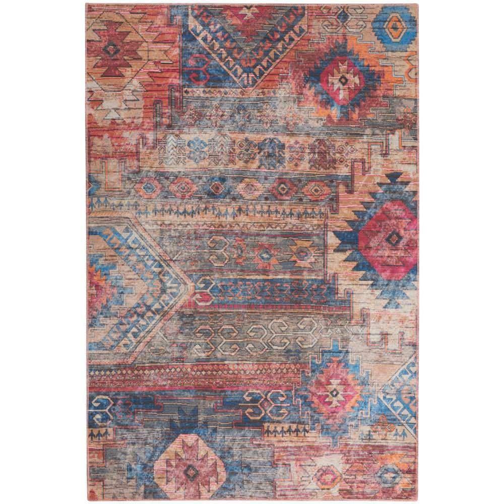 57 Grand Machine Washable Multicolor 5 ft. x 7 ft. Distressed Transitional Area Rug - Hercitys