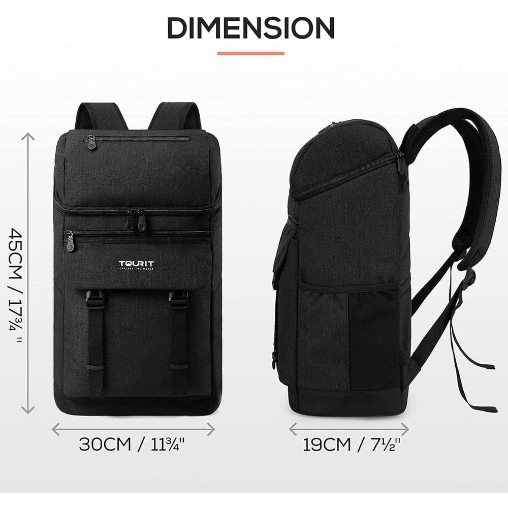25 Liters Cooler Backpack Insulated Leak Proof & Waterproof Soft- Side Cooler for Picnic, Hiking, Work, Trip, Black - Hercitys