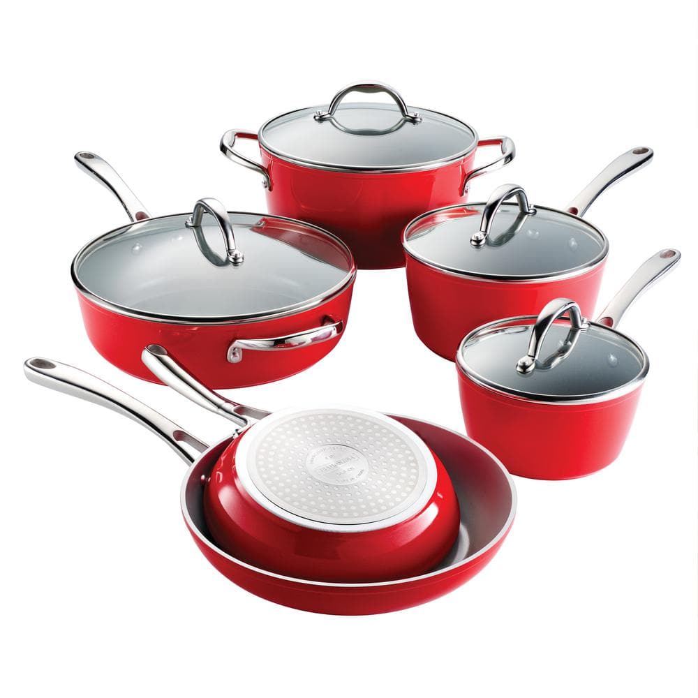 10 Piece Cold Forged Ceramic Cookware Set – Red - Hercitys