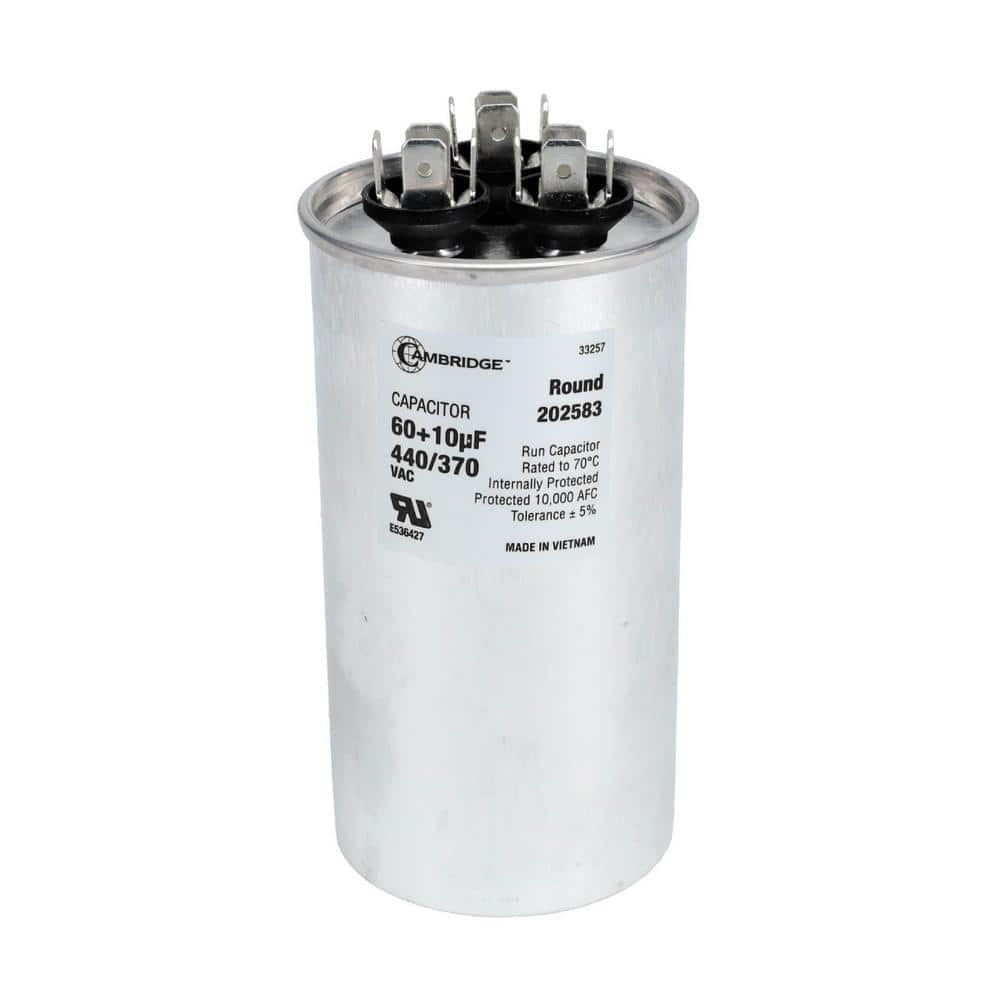 2.17 in. x 2.17 in. x 4.13 in. Aluminum 60 Plus 10 MFD, 440-Volt/370-Volt Dual Round Run Capacitor (1-Pack) - Hercitys