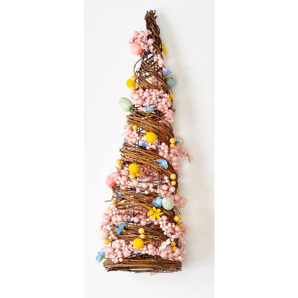 21 in. Easter Tabletop Twig Tree with Eggs, Berries and Flowers - Hercitys