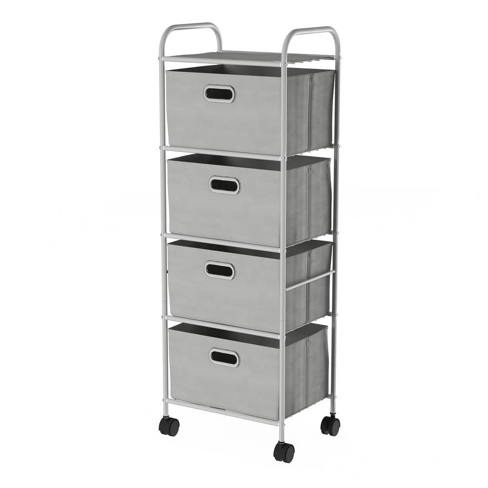 12 in. W x 45 in. H 4-Drawer Rolling Metal Storage Organizer with Fabric Bins - Hercitys