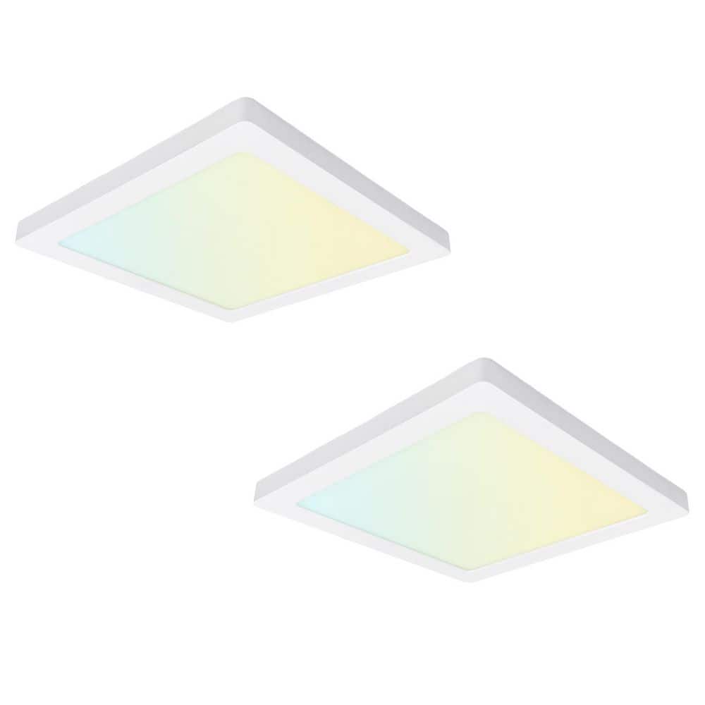 2-Pack 7 in. White Square New Ultra-Low Profile Integrated LED Flush Mount Light 3 CCT Selectable - Hercitys