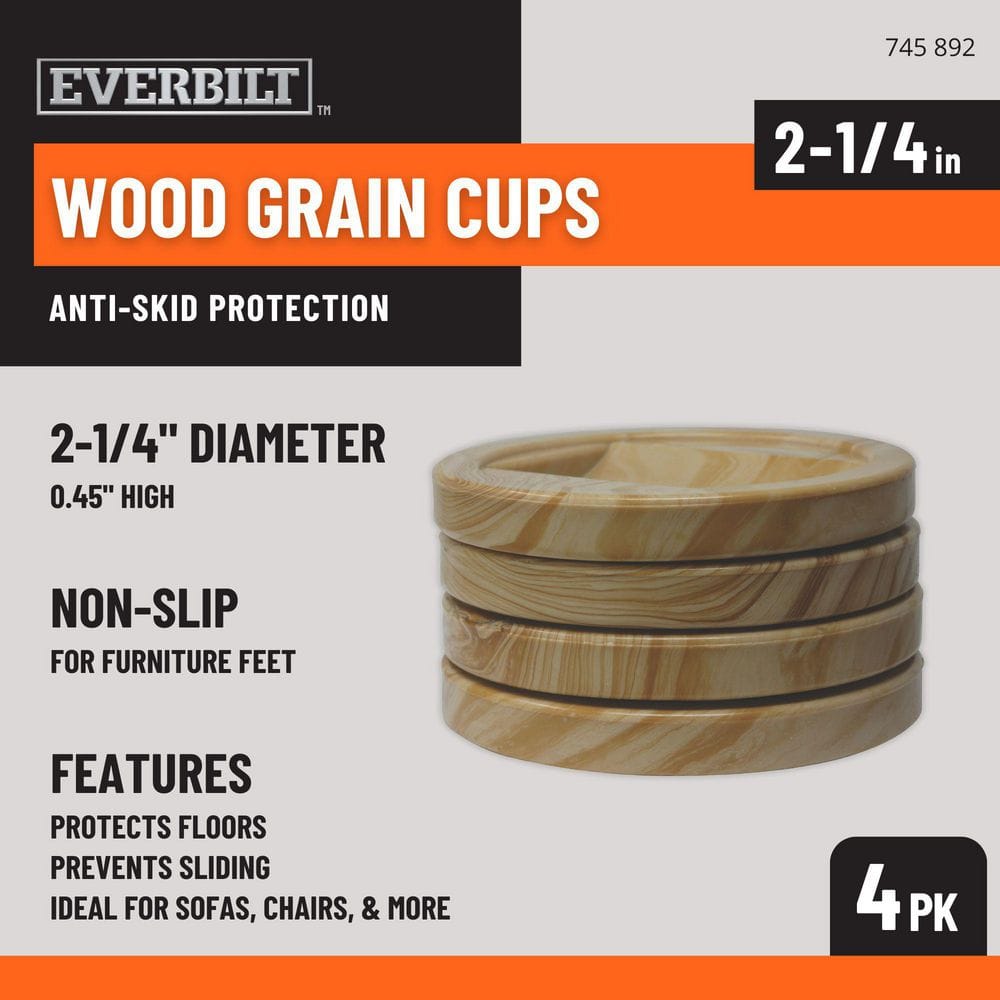 2-1/4 in. Wood Grain Non-Slip Furniture Cups for Bed Frame Casters (4-Pack) - Hercitys