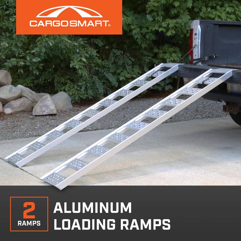 12 in. W x 78 in. L 1250 lbs. Capacity Aluminum Straight Fixed Truck Loading Ramp with Treads (Includes 2 Ramps) - Hercitys
