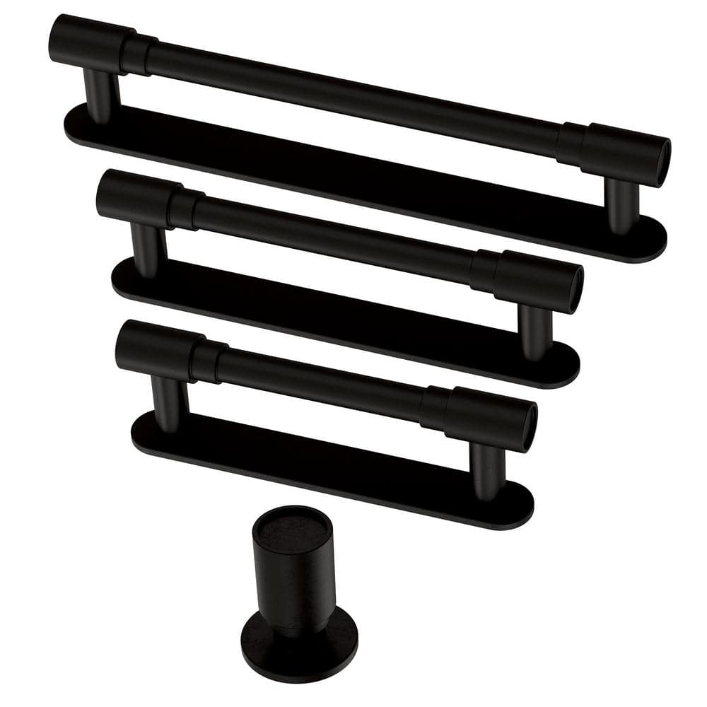 (10-Pack) Round Layered Backplate 1 in. (25 mm) Modern Matte Black Round Cabinet Knobs - Hercitys