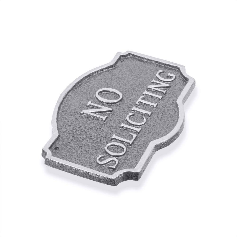 10 in. x 15 in. Standard Montague No Soliciting Statement Plaque Sign with Lawn Stakes – Swedish Iron/Silver - Hercitys