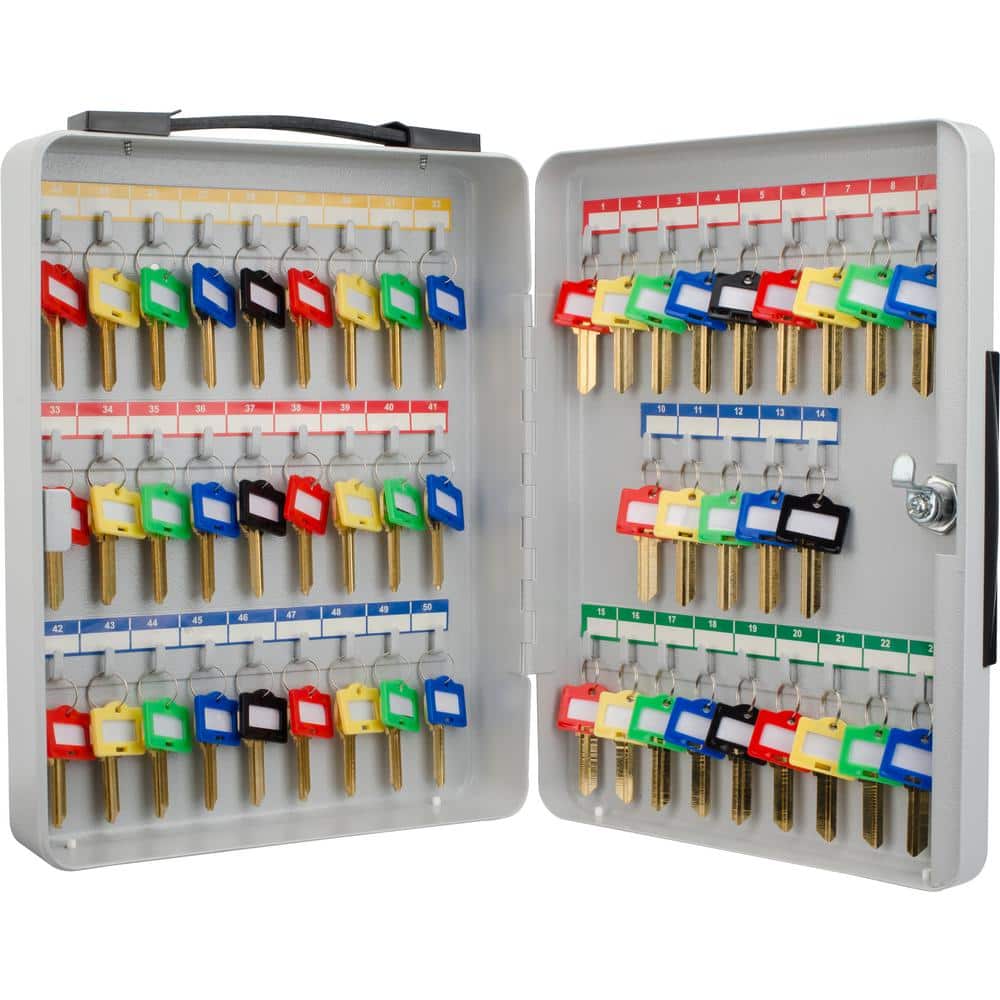 50-Position Steel Portable Key Cabinet with Key Lock, Grey - Hercitys