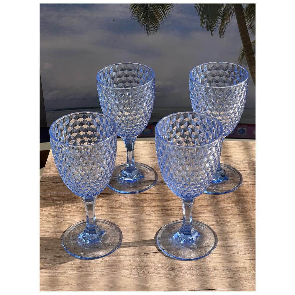12 oz. Designer Diamond Cut Blue Acrylic Wine Glasses Set (Set of 4) - Hercitys