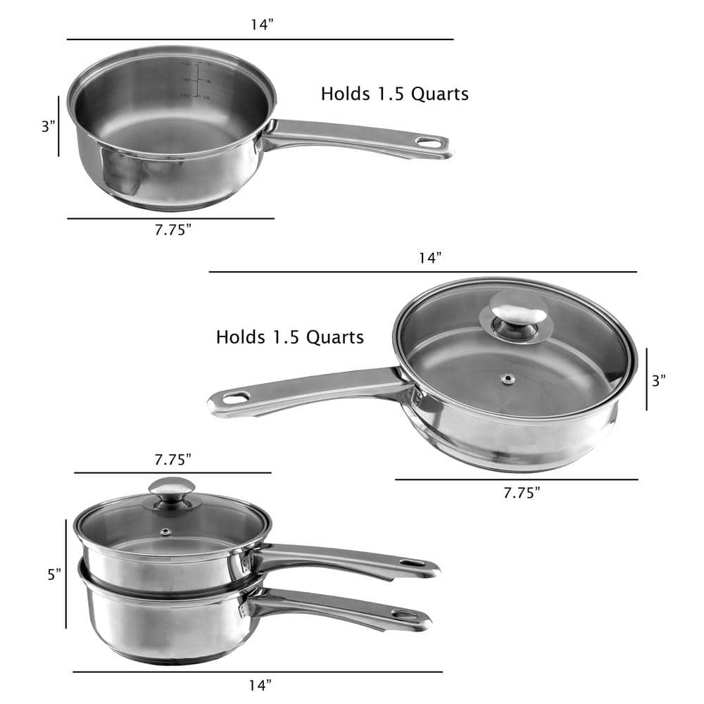 1.5 Qt. Stainless Steel Double Boiler Saucepan with Lid - Hercitys