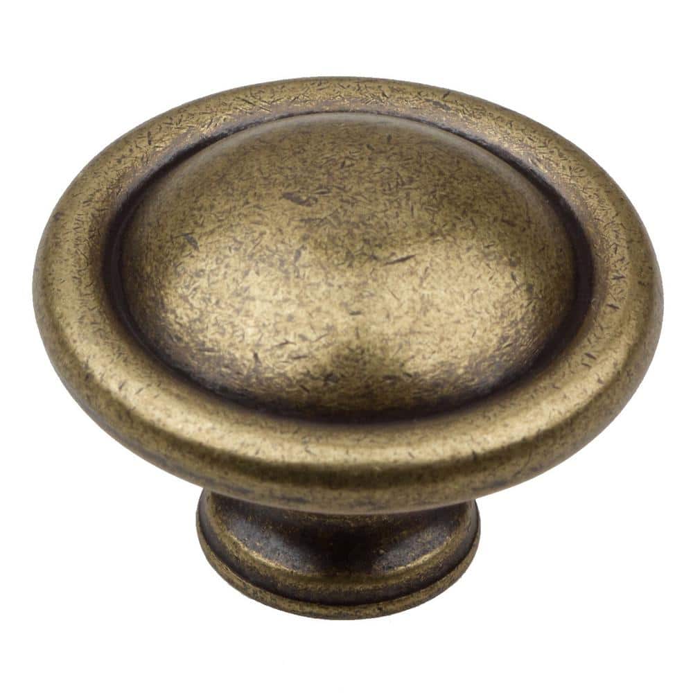 1-1/8 in. Dia Antique Brass Round Ring Cabinet Knob (10-Pack) - Hercitys