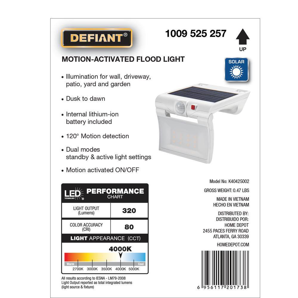 120-Degree White Motion Activated Solar Powered Outdoor 1-Head LED Security Flood Light 320 Lumens - Hercitys