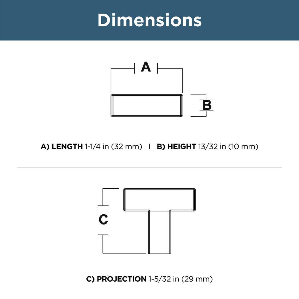 (30-Pack) Simple Modern Square 1-1/4 in. (32 mm) Modern Stainless Steel T-Shaped Bar Cabinet Knobs - Hercitys