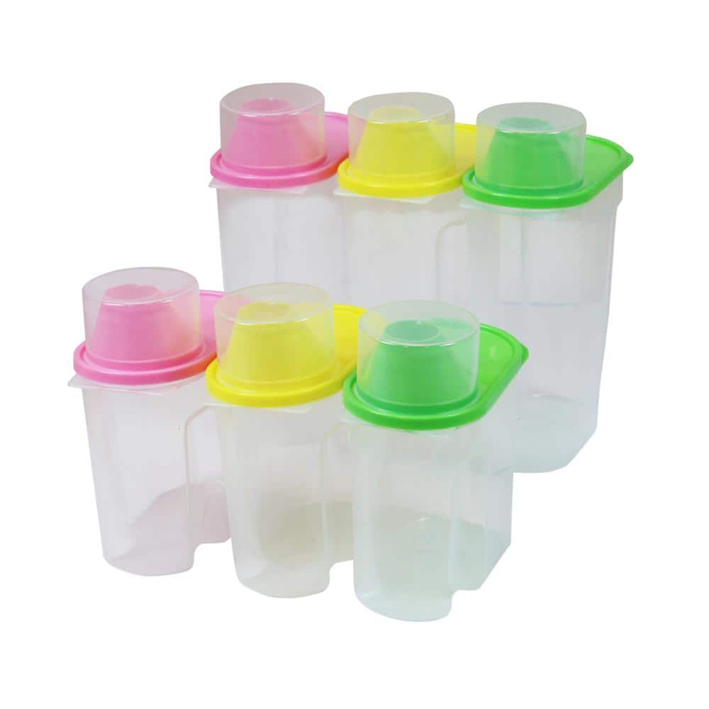 0.3 Gallon Food Storage Bin Container with Lid in Green, Pink and Yellow, 6 Pack – for Better Kitchen Organization - Hercitys