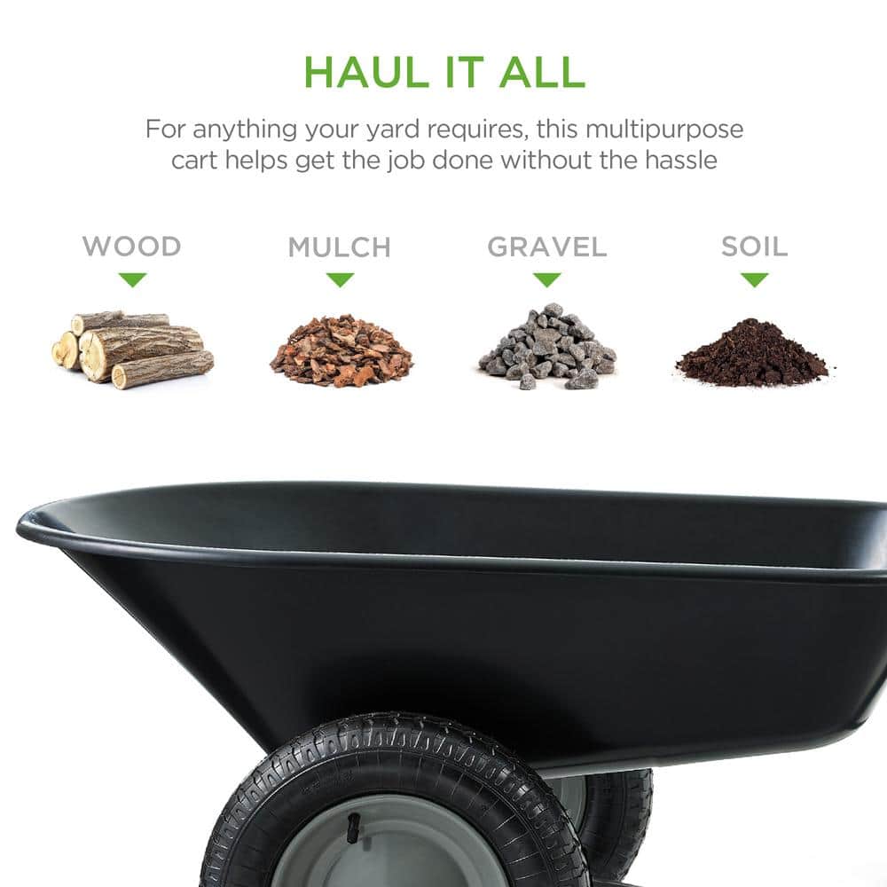 5 cu. ft. Black Plastic Wheelbarrow with Padded Handles - Hercitys