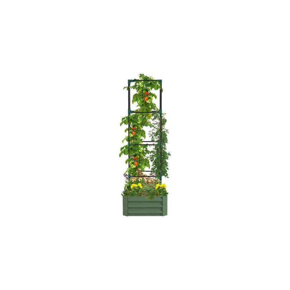 24 in. x 24 in. x 11.75 in. Galvanized Raised Metal Garden Bed Outdoor Planter Box Trellis Tomato Cage Open Bottom,Green - Hercitys