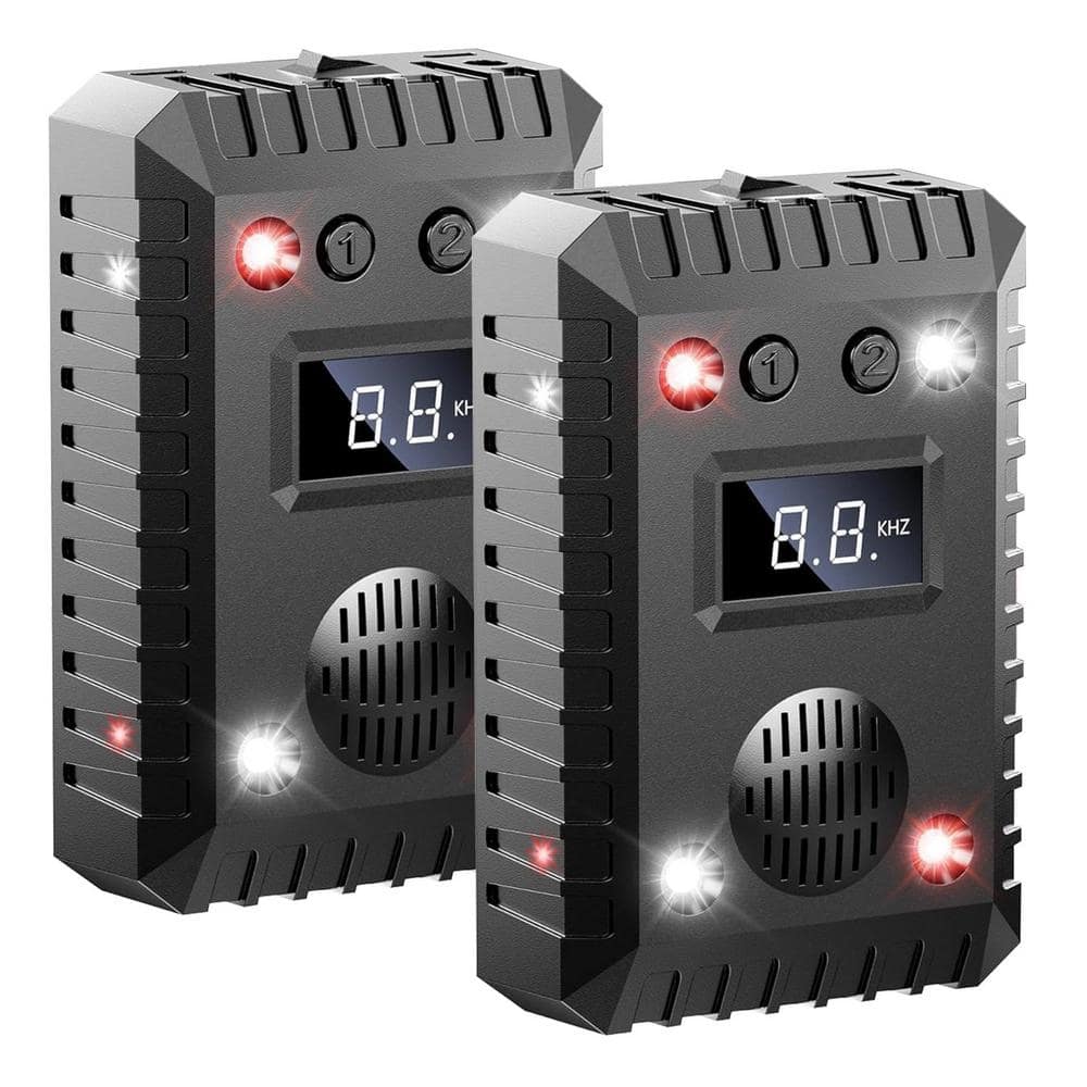 0.6-Watt Electronic Outdoor Ultrasonic Repellent for Vehicle Mouse Control with 3 Power Supplies Alarm Sound (2-Pack) - Hercitys